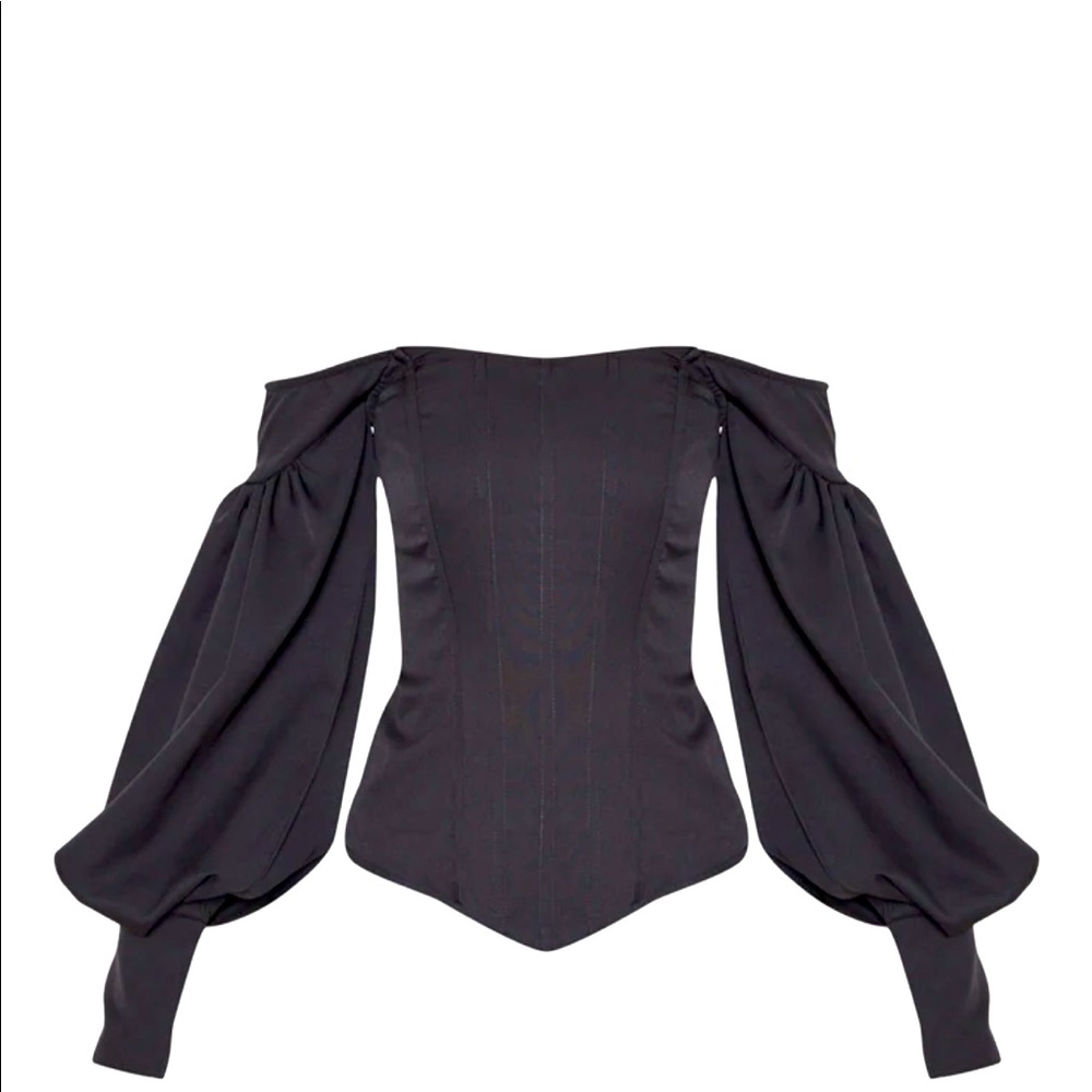 Black Ballon Sleeve Corset Top